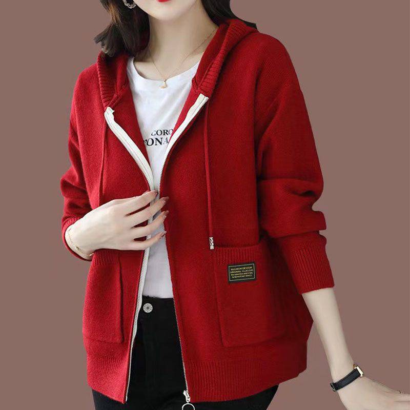 Soft Cozy Women’s Zip-Up Hoodie - Knit, Ribbed, Everyday Red One-size - Tophatter Daily Deals