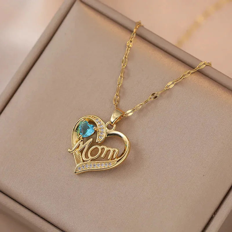 Mother's Day Jewelry High Grade Zircon Heart Flower Pendant Necklace Stainless Steel Trendy Geometric Choker Jewelry Party Gifts For Women Girls Blue Loving Heart 33 Necklaces - Tophatter Daily Deals