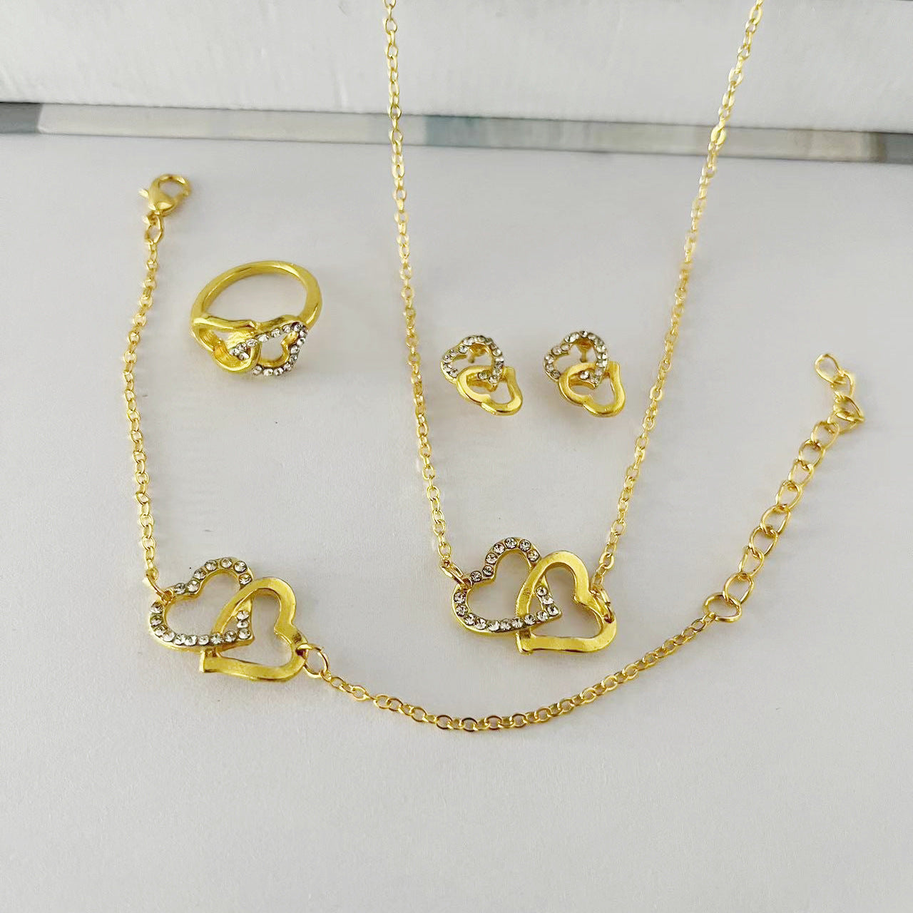 5PCS Fashion Butterfly Pendants Necklace Earrings Ring Bracelet Sets For Women Jewelry Set Bridal Wedding Jewelry Gift Double Love Imitation Gold 0 - Tophatter Daily Deals