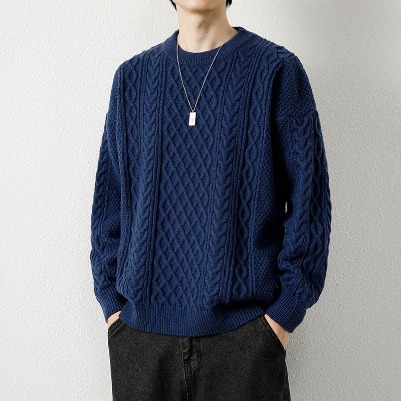 Warm Men's Crewneck Sweater - Cable Knit Wool Winter Blue 3D Changing Face Moving Picture Frame - Tophatter Daily Deals