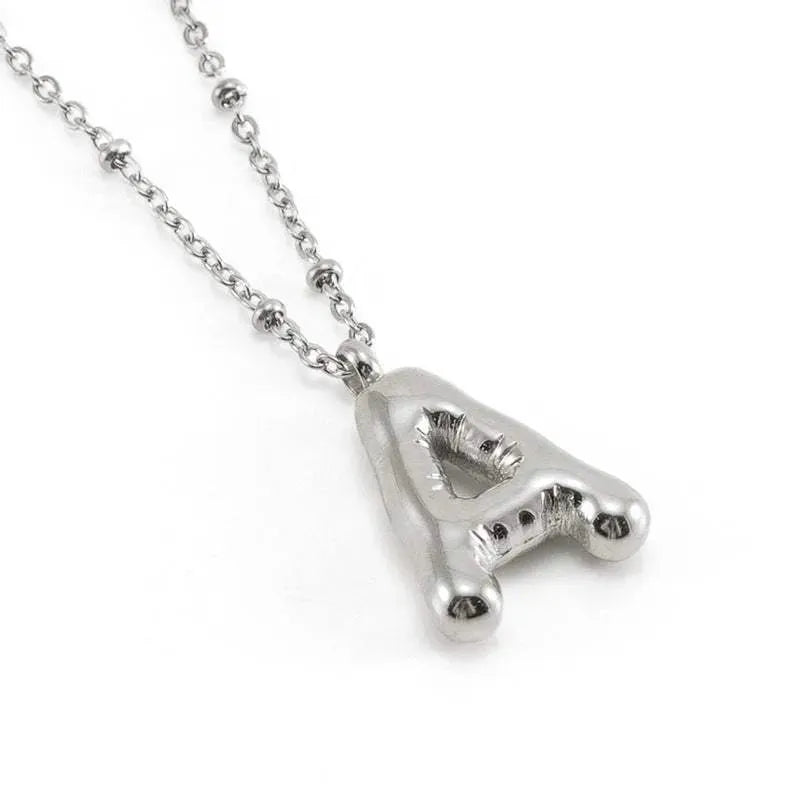 Bubble™ Letter Pendant Necklace Steel Color A With Chain Necklaces - Tophatter Daily Deals