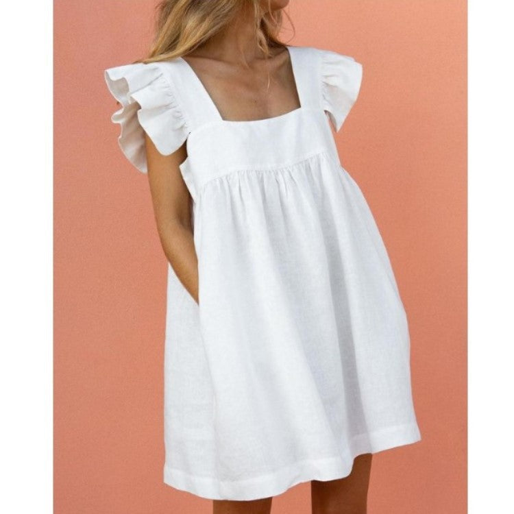Square Neck Dress Ruffled Casual Lady Mini Dress White Dress Dresses - Tophatter Daily Deals