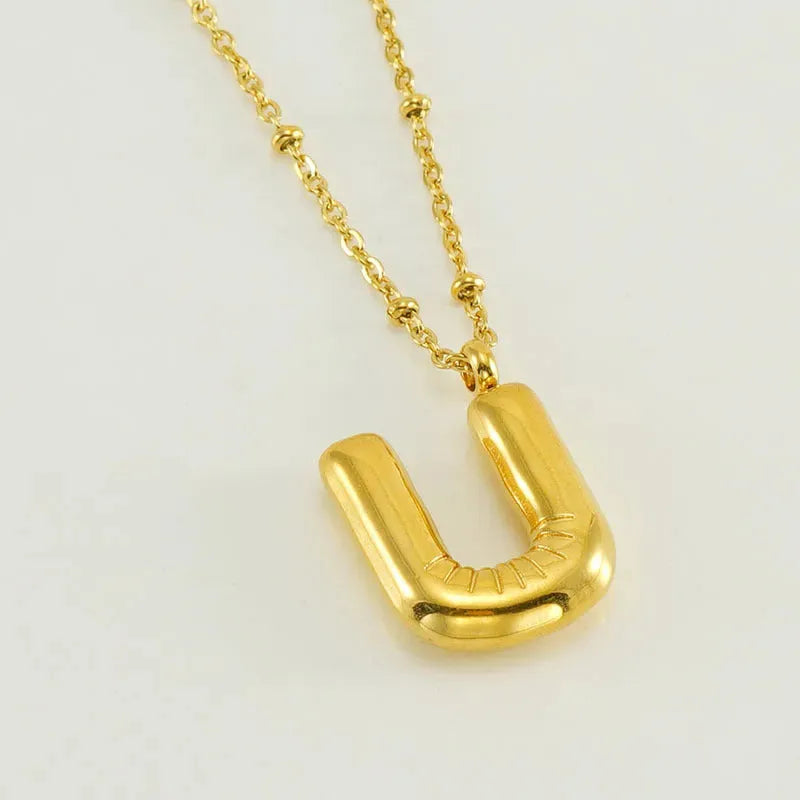Bubble™ Letter Pendant Necklace Gold U With Chain Necklaces - Tophatter Daily Deals