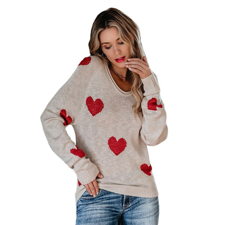 Soft Relaxed Women's Heart Sweater - V Neck, Knit, Everyday - Tophatter Daily Deals