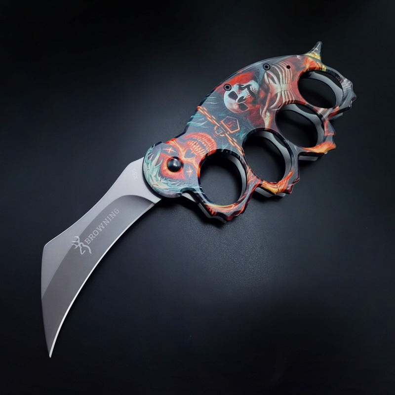 New Skull Printed Knuckle Folding Knife Skull 1 - Tophatter Daily Deals