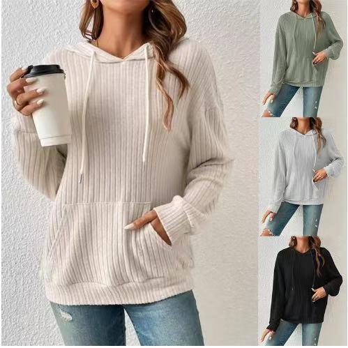 Soft Relaxed Women’s Hoodie - Ribbed Knit, Cotton, Casual - Tophatter Daily Deals