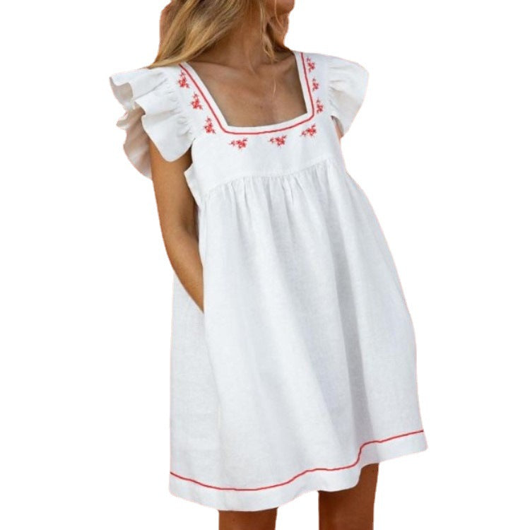 Square Neck Dress Ruffled Casual Lady Mini Dress Dresses - Tophatter Daily Deals