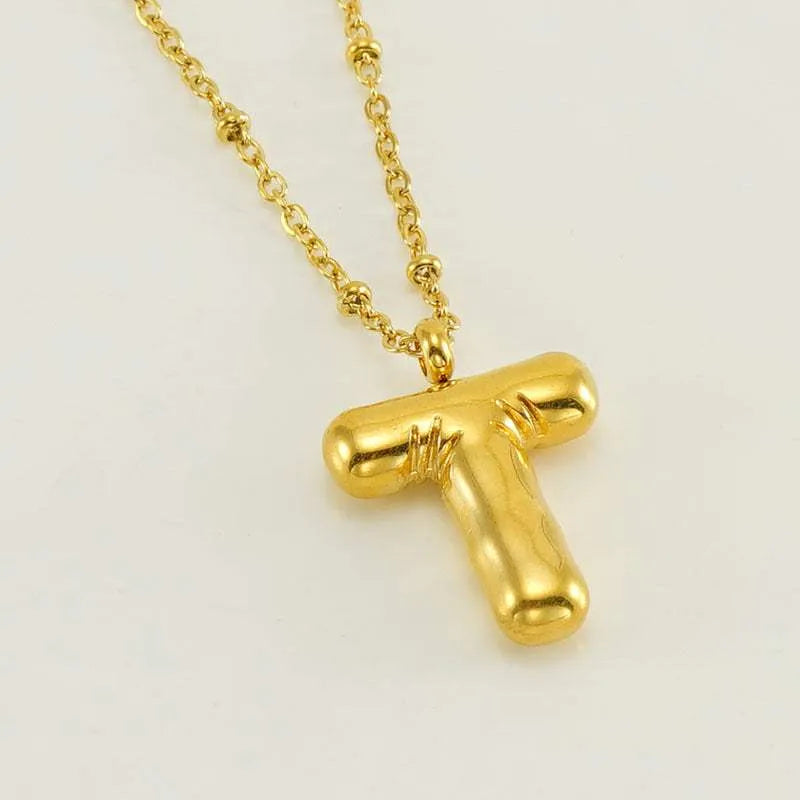 Bubble™ Letter Pendant Necklace Gold T With Chain Necklaces - Tophatter Daily Deals