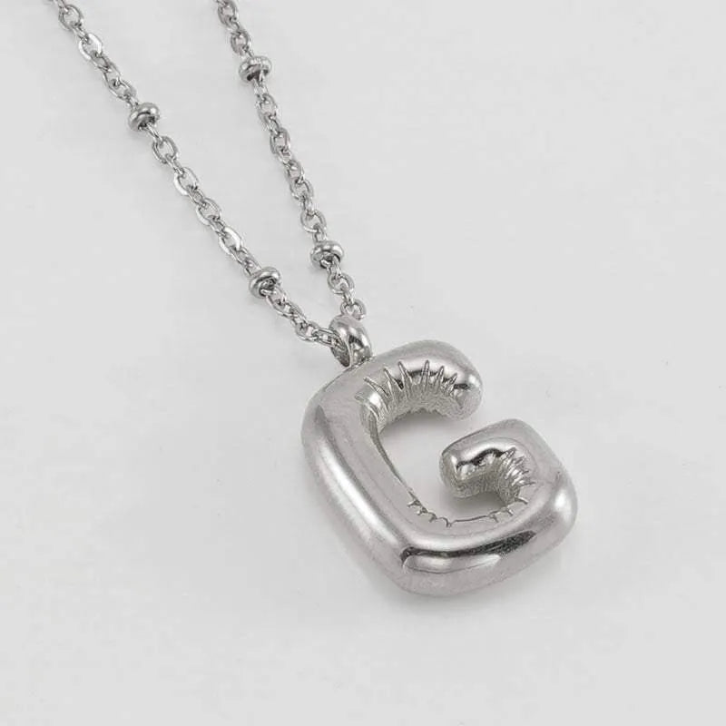 Bubble™ Letter Pendant Necklace Steel Color G With Chain Necklaces - Tophatter Daily Deals