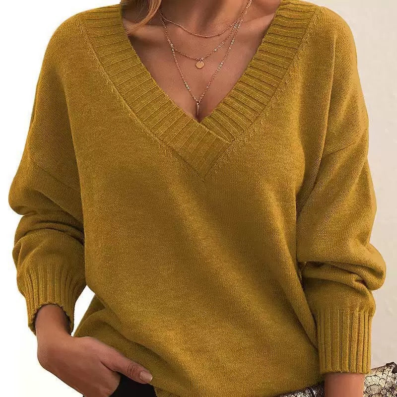 Soft Relaxed Women V-Neck Sweater - Ribbed Knit Layering Ginger - Tophatter Daily Deals