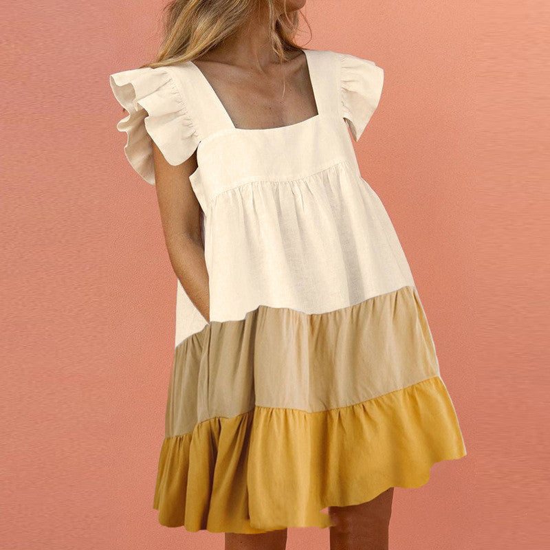 Square Neck Dress Ruffled Casual Lady Mini Dress Dresses - Tophatter Daily Deals