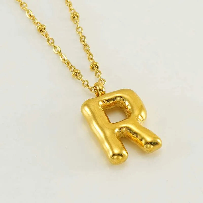 Bubble™ Letter Pendant Necklace Golden R With Chain Necklaces - Tophatter Daily Deals