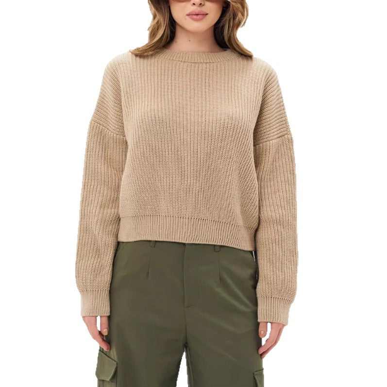 Oversized Cozy Womens Knit Sweater - Relaxed Fit, Ribbed Beige - Tophatter Daily Deals