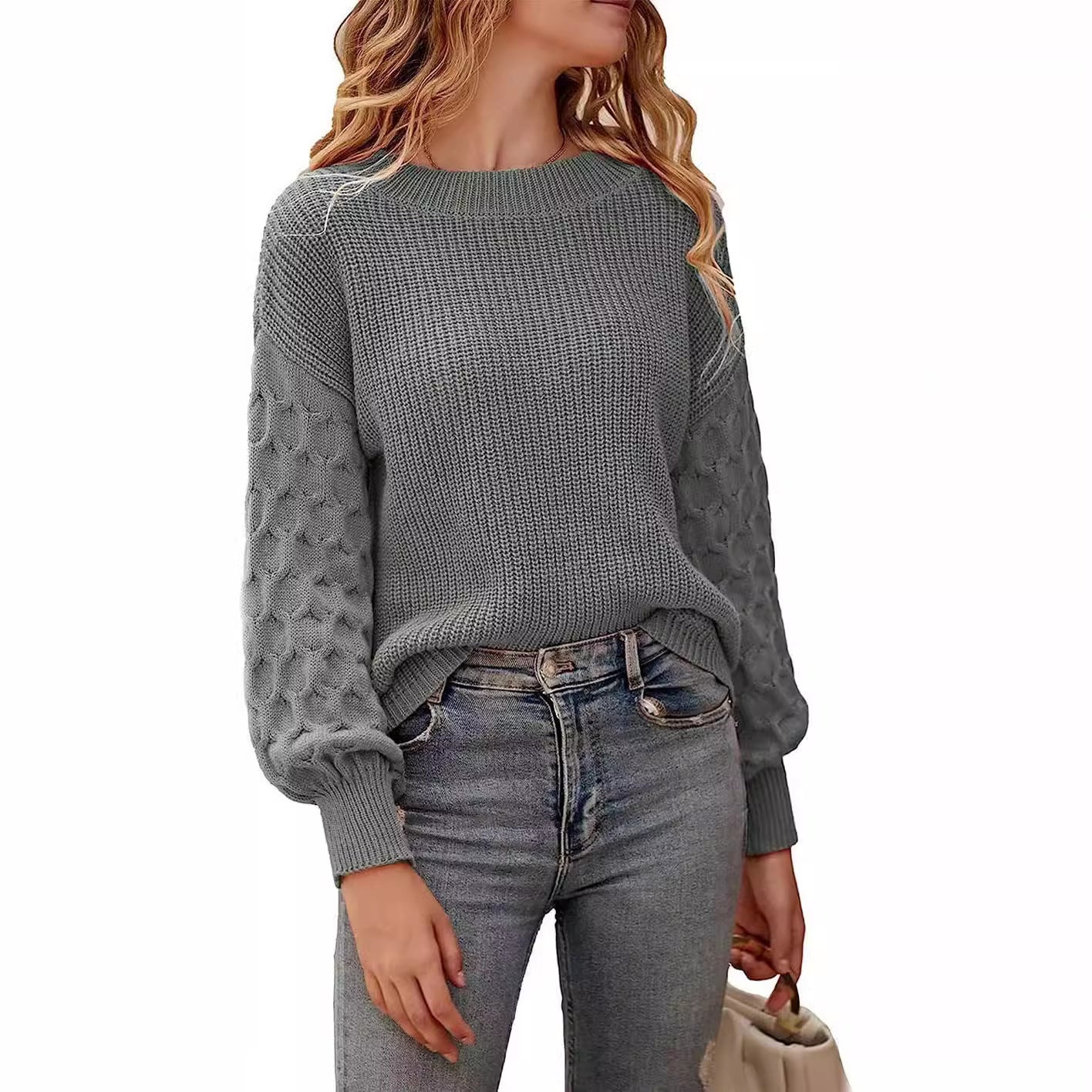 Warm Cozy Women's Chunky Knit Sweater - Relaxed Fit Gray - Tophatter Daily Deals