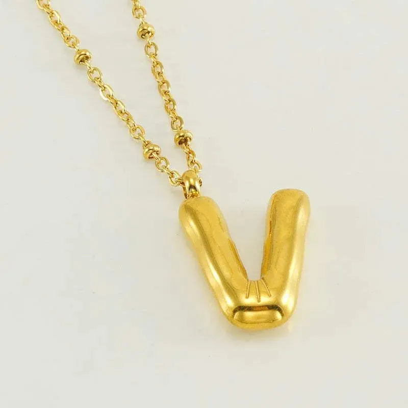 Bubble™ Letter Pendant Necklace Golden V With Chain Necklaces - Tophatter Daily Deals