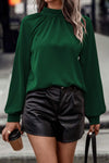 Cutout Gathered Detail Mock Neck Top Green Blouses - Tophatter Daily Deals