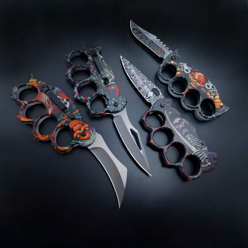 New Skull Printed Knuckle Folding Knife - Tophatter Daily Deals
