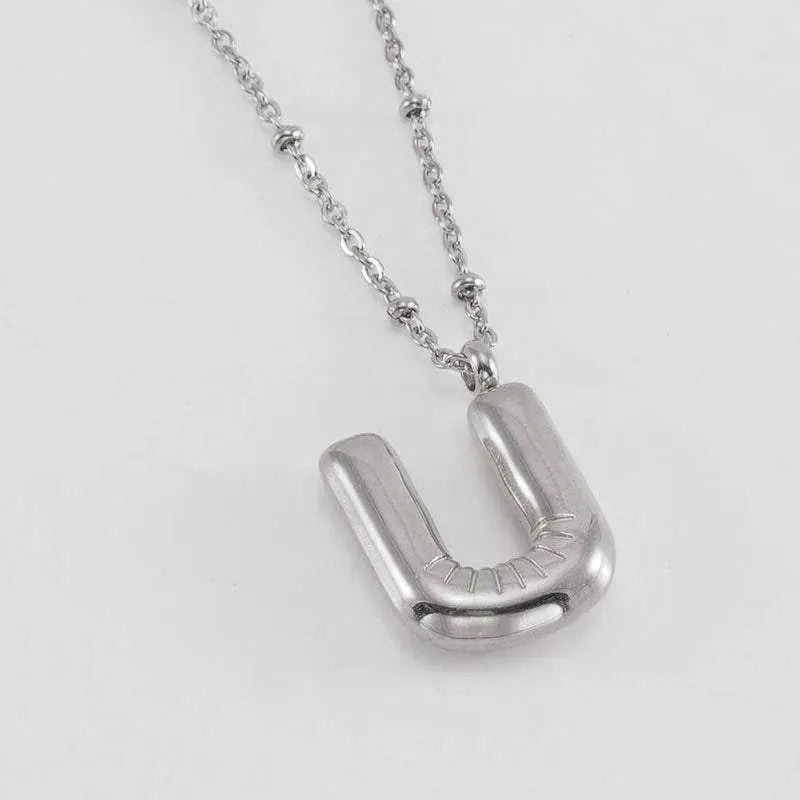 Bubble™ Letter Pendant Necklace Steel Color U With Chain Necklaces - Tophatter Daily Deals