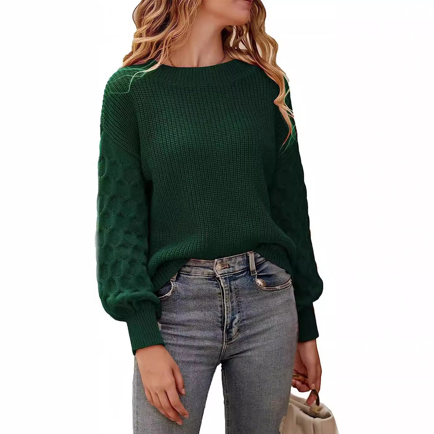 Warm Cozy Women's Chunky Knit Sweater - Relaxed Fit Dark Green - Tophatter Daily Deals