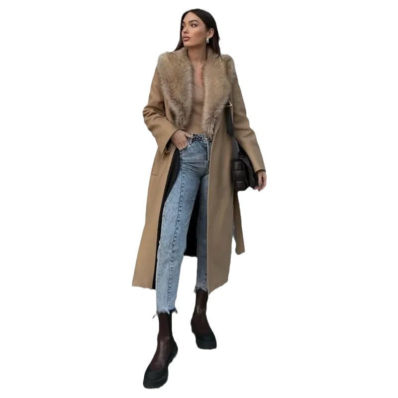 Warm Flattering Women Long Coat- Turn Down Collar, Polyester 3D Changing Face Moving Picture Frame - Tophatter Daily Deals