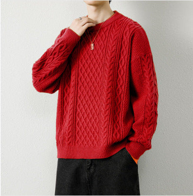 Warm Men's Crewneck Sweater - Cable Knit Wool Winter Red 3D Changing Face Moving Picture Frame - Tophatter Daily Deals