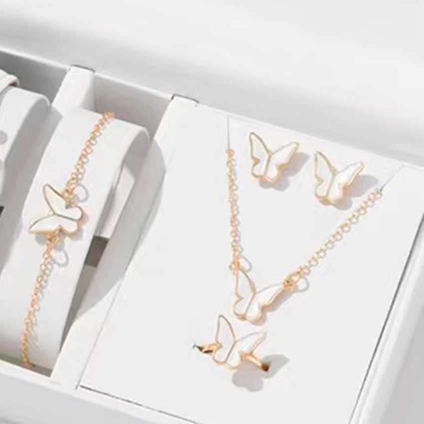 5PCS Fashion Butterfly Pendants Necklace Earrings Ring Bracelet Sets For Women Jewelry Set Bridal Wedding Jewelry Gift White Butterfly Suit 0 - Tophatter Daily Deals