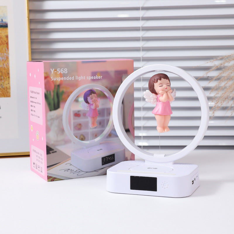 Angel Girl Magnetic Suspension Bluetooth Clock Speaker Angel White USb 0 - Tophatter Daily Deals