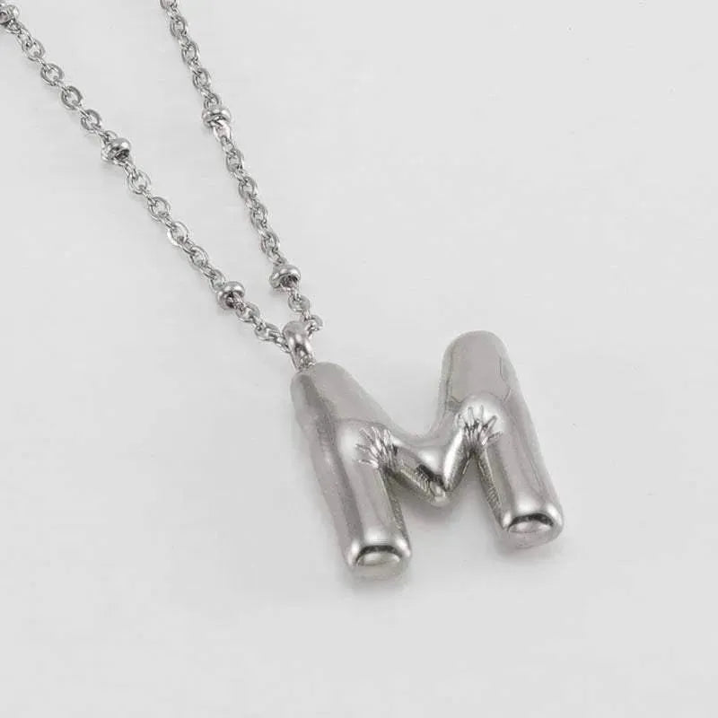 Bubble™ Letter Pendant Necklace Steel Color M With Chain Necklaces - Tophatter Daily Deals