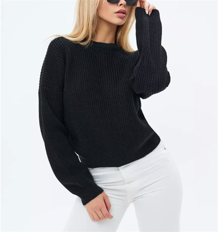 Oversized Cozy Womens Knit Sweater - Relaxed Fit, Ribbed Black - Tophatter Daily Deals
