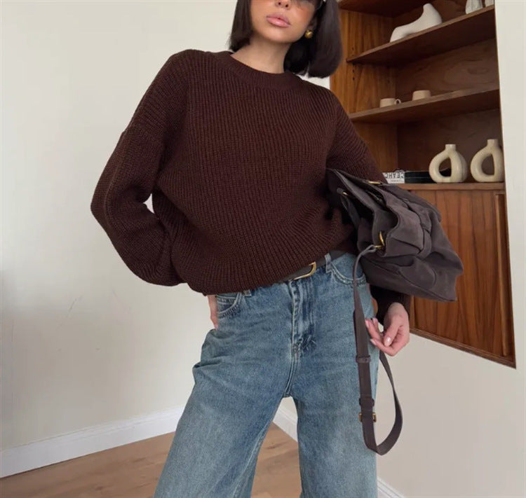 Oversized Cozy Womens Knit Sweater - Relaxed Fit, Ribbed Red - Tophatter Daily Deals