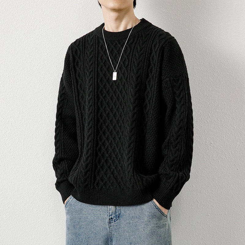 Warm Men's Crewneck Sweater - Cable Knit Wool Winter Black 3D Changing Face Moving Picture Frame - Tophatter Daily Deals