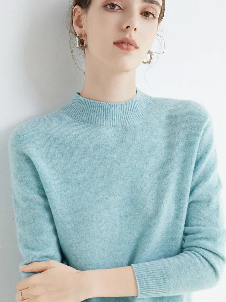 Soft Classic Women’s Pullover - Mock Neck, Wool, Work Light blue - Tophatter Daily Deals