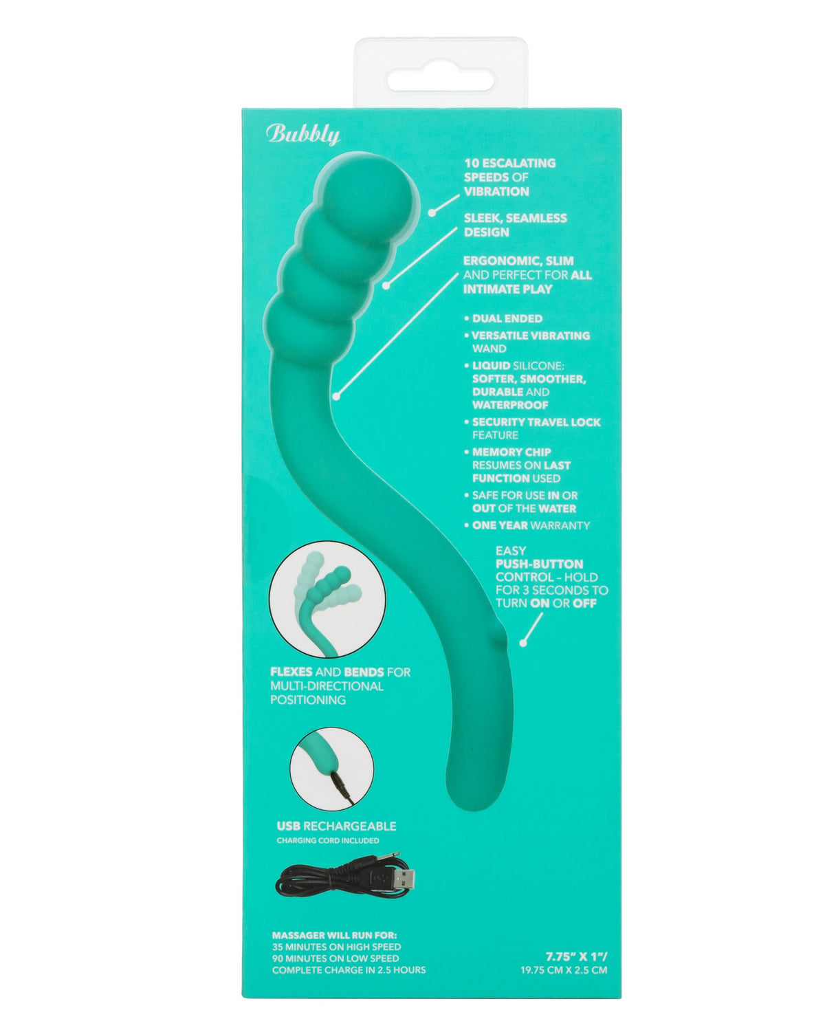 Pretty Little Wands Bubbly Slim Flexible Silicone Massager with 10 Speeds Waterproof Vibrator in Teal > Vibrators > Standard Vibrators - Tophatter Daily Deals