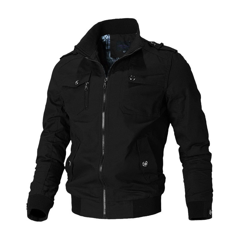 Fitted Versatile Men’s Bomber Jacket - Stand Collar, Cotton Black - Tophatter Daily Deals
