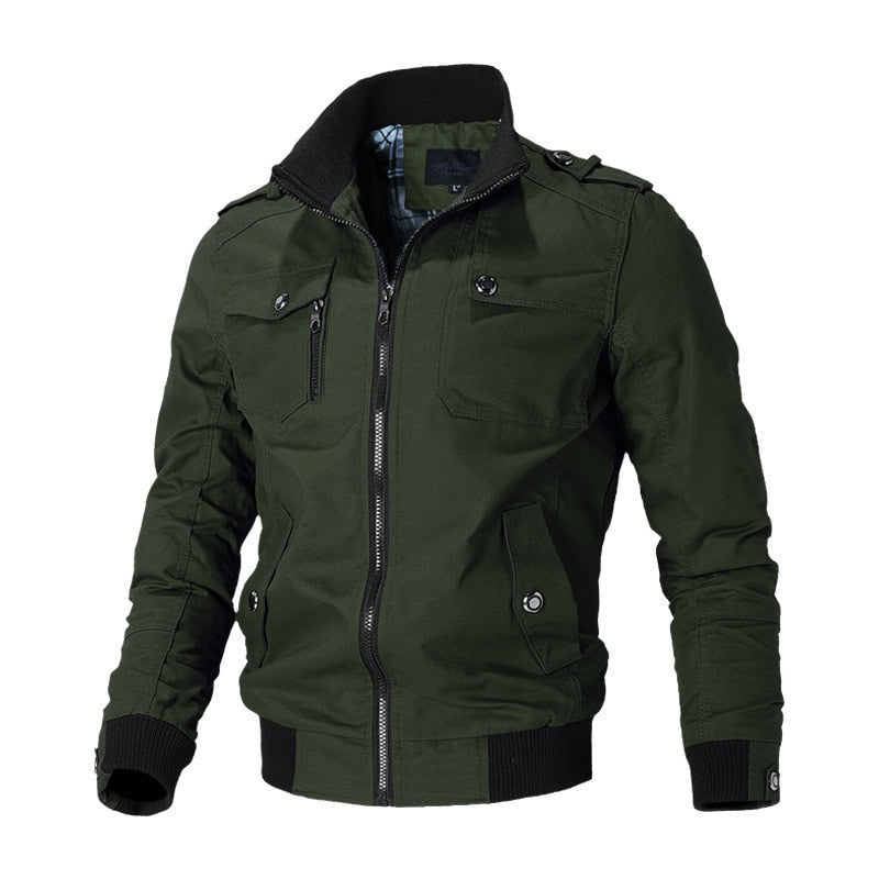 Fitted Versatile Men’s Bomber Jacket - Stand Collar, Cotton Green - Tophatter Daily Deals