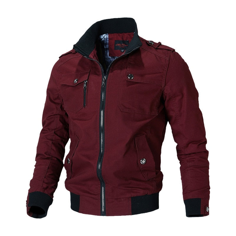 Fitted Versatile Men’s Bomber Jacket - Stand Collar, Cotton Red - Tophatter Daily Deals