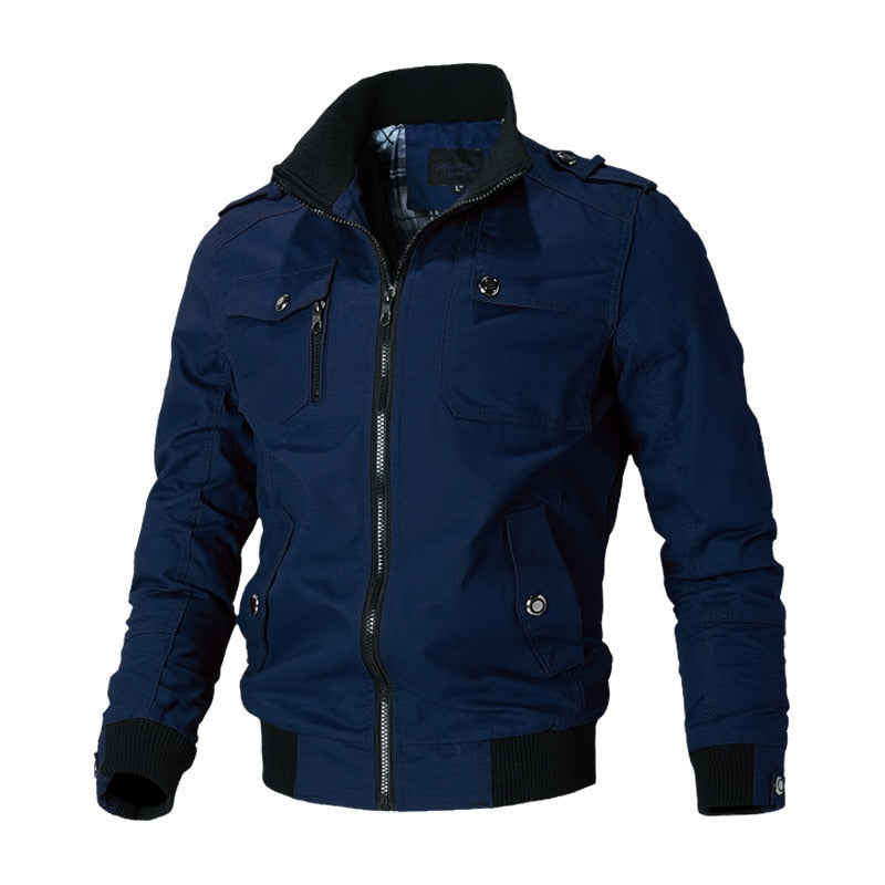 Fitted Versatile Men’s Bomber Jacket - Stand Collar, Cotton Blue - Tophatter Daily Deals