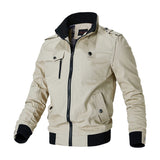 Fitted Versatile Men’s Bomber Jacket - Stand Collar, Cotton Khaki - Tophatter Daily Deals