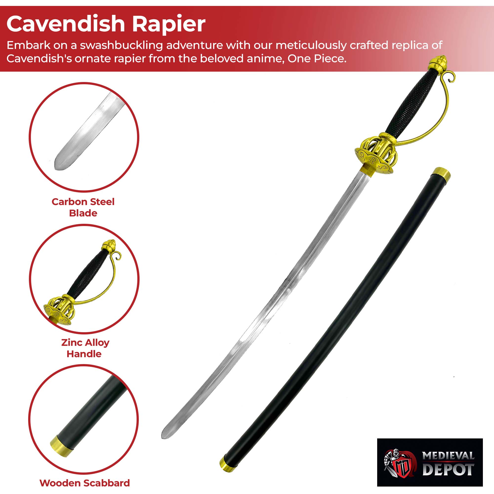 One Piece Anime Replica Cavendish Rapier Swords - Tophatter Daily Deals
