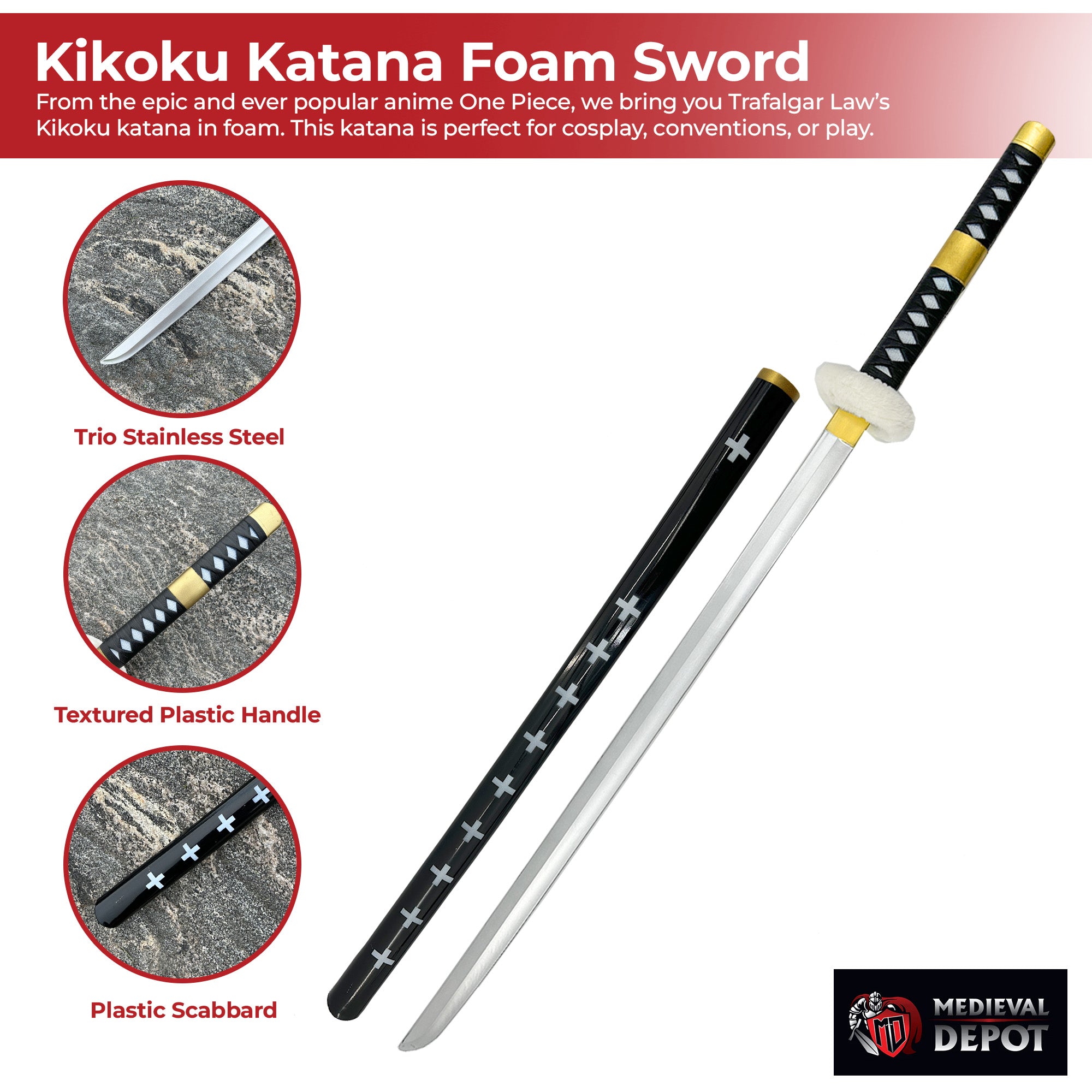 One Piece Trafalgar Law Kikoku Katana Foam Sword With Scabbard Swords - Tophatter Daily Deals