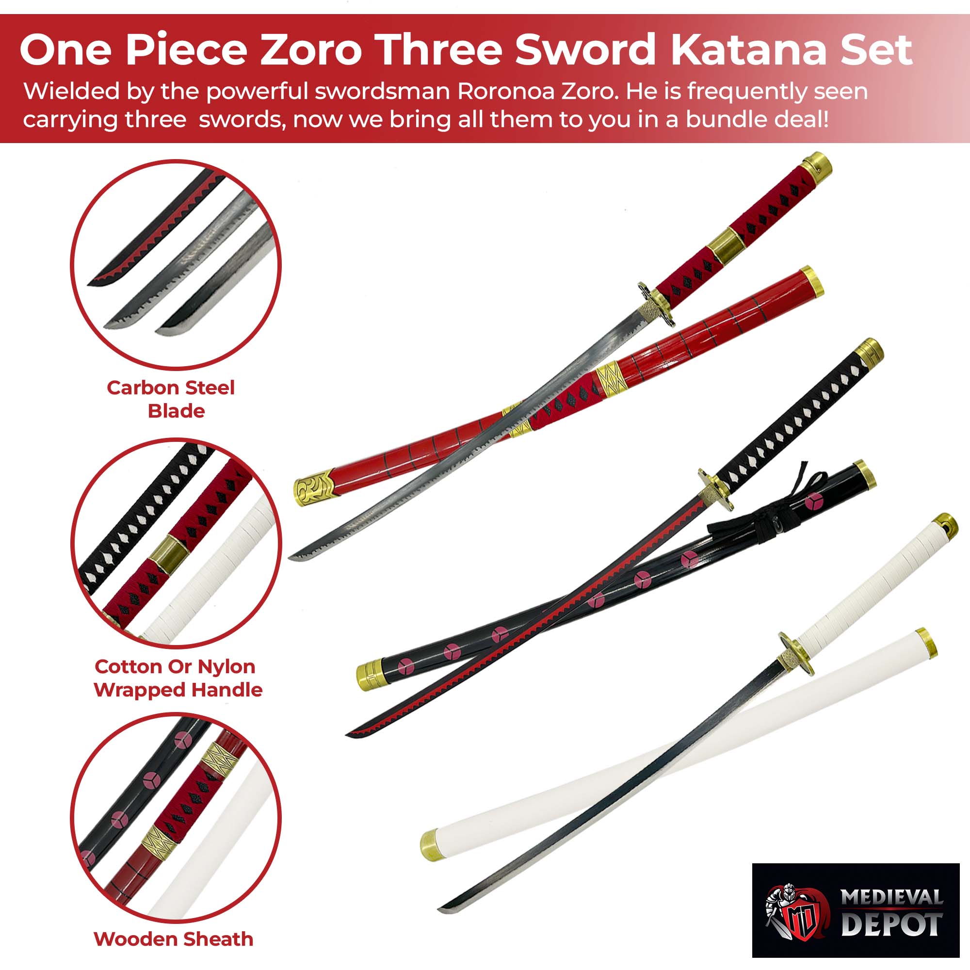 One Piece Zoro Three Sword Katana Set Swords - Tophatter Daily Deals