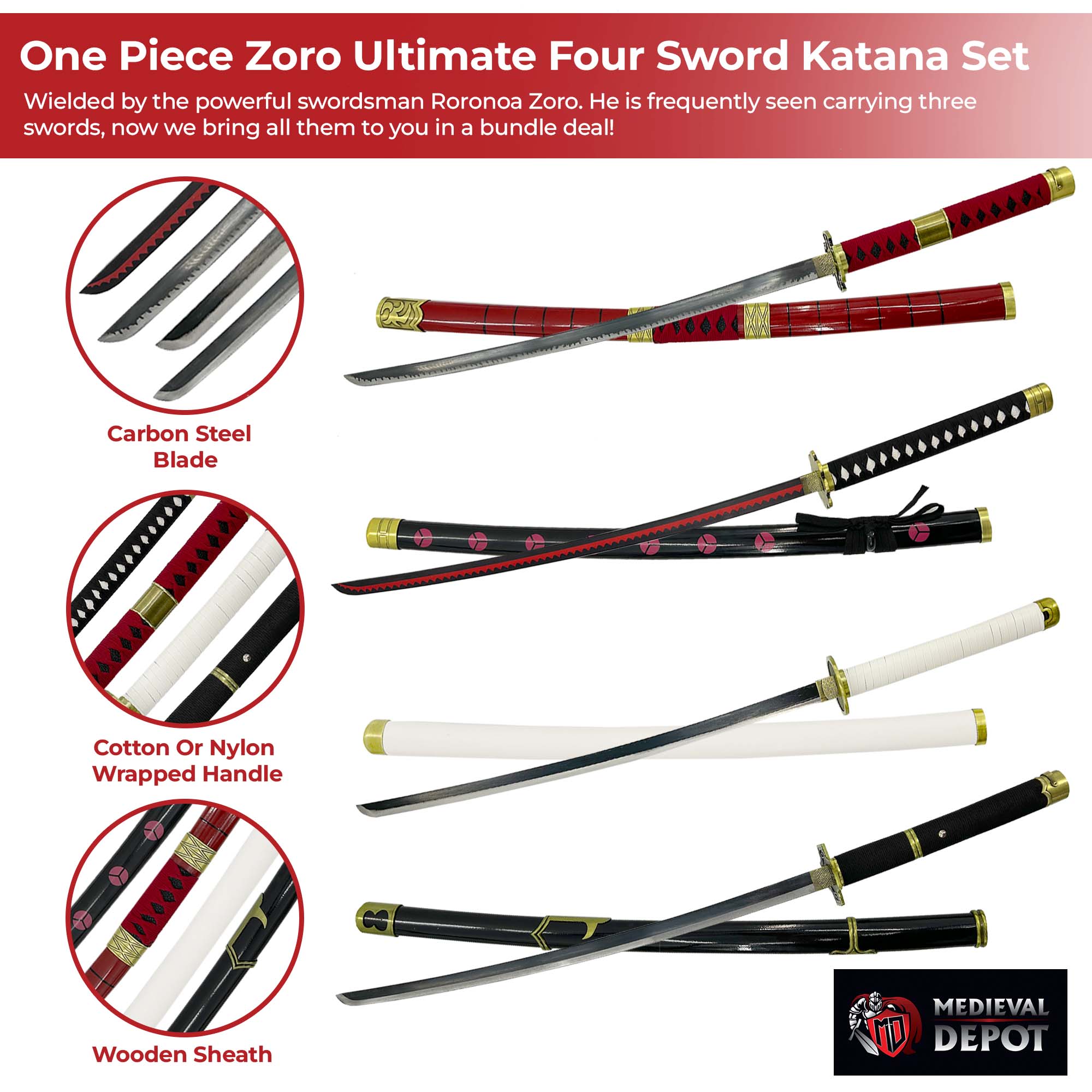 One Piece Zoro Ultimate Four Sword Katana Set Swords - Tophatter Daily Deals