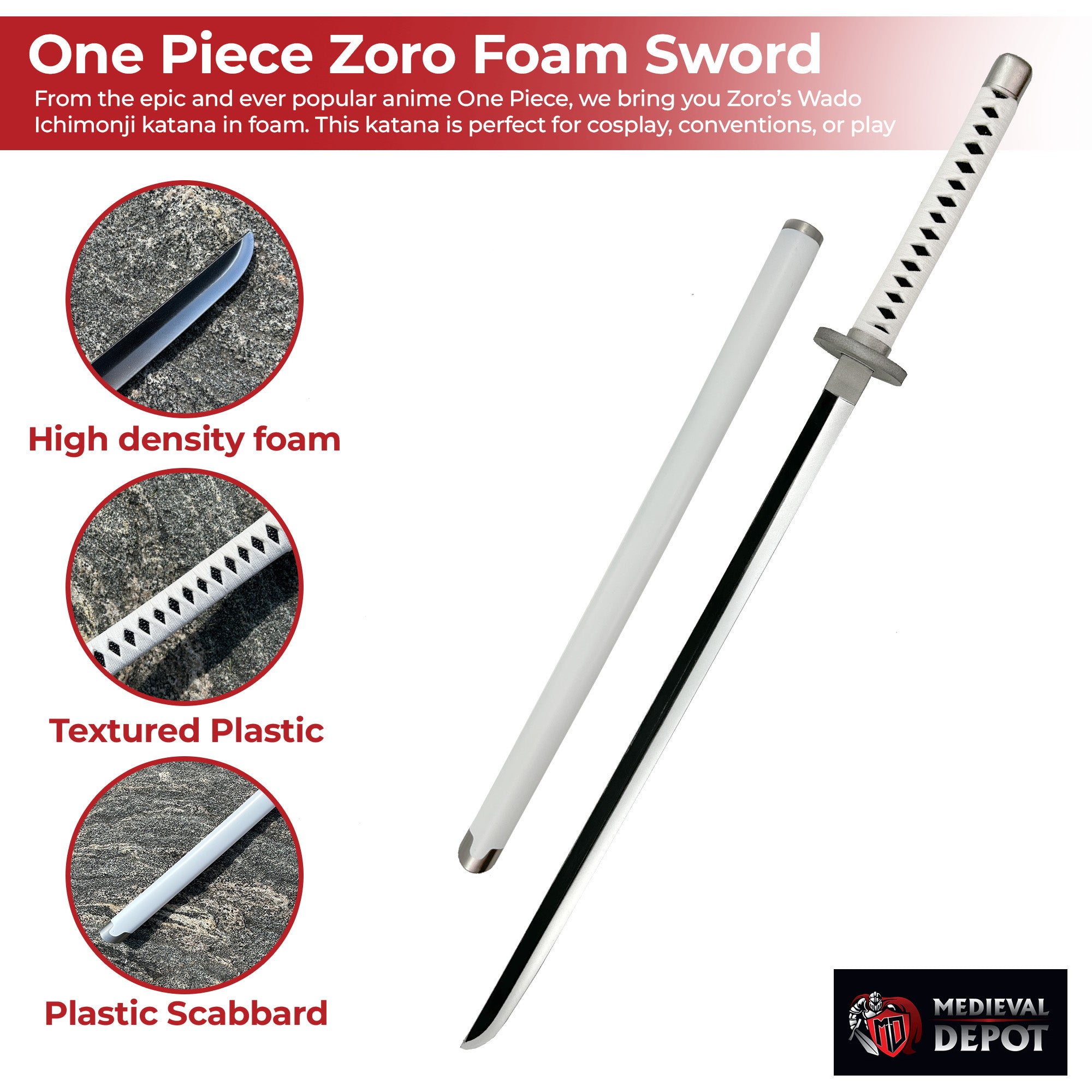 One Piece Zoro Wado Ichimonji Katana Foam Sword With Scabbard Swords - Tophatter Daily Deals