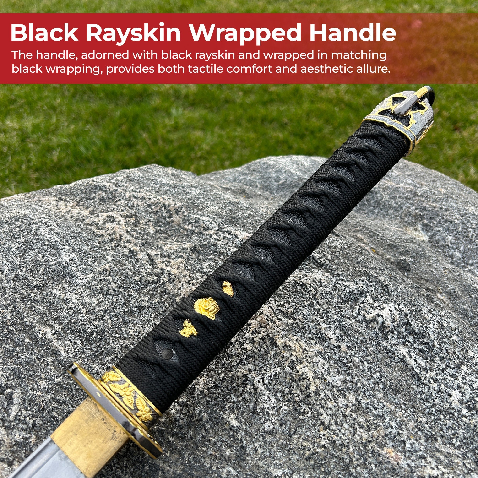 Onyx Elegance Handmade Katana A Symphony of Black and Gold Mastery Swords - Tophatter Daily Deals