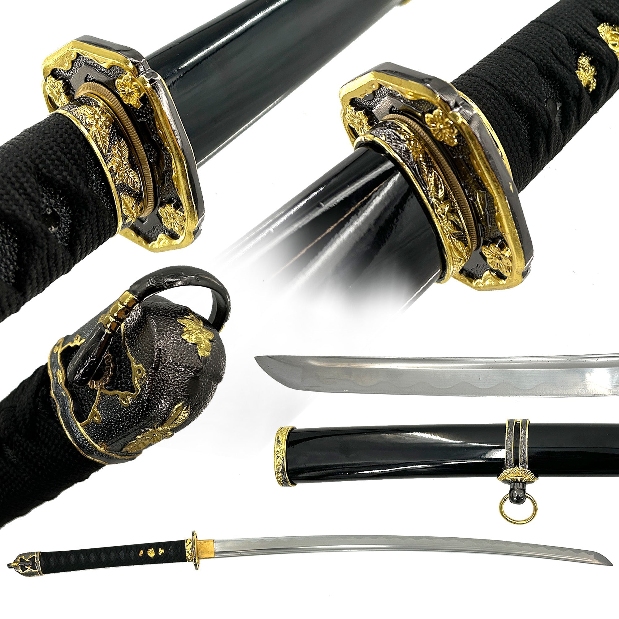 Onyx Elegance Handmade Katana A Symphony of Black and Gold Mastery Swords - Tophatter Daily Deals