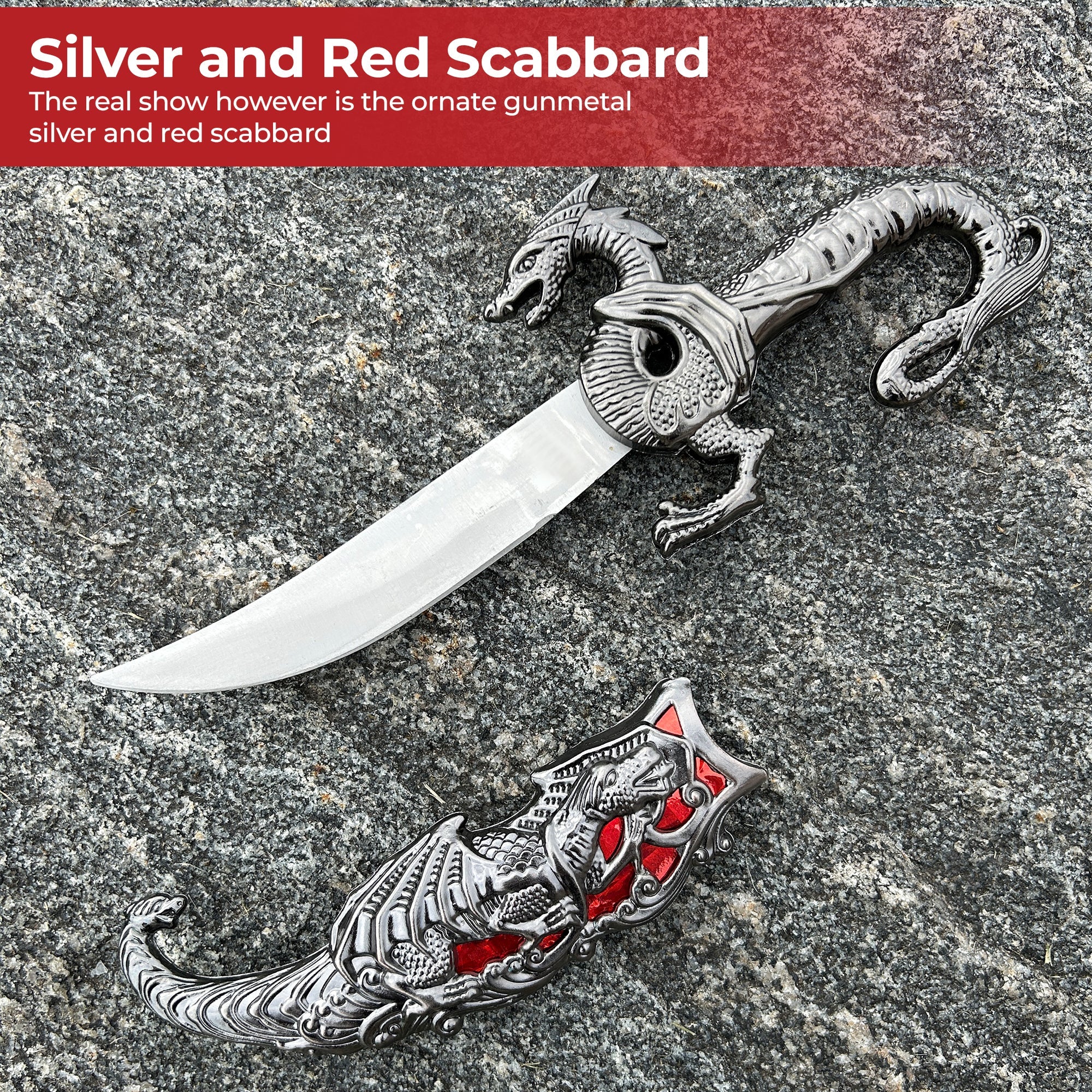 Ornate Red Dragon Decorative Fantasy Dagger Knife Dagger - Tophatter Daily Deals