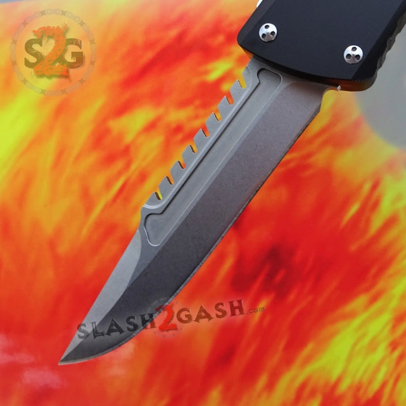 Dark Knight 440C OTF Knife CNC Highest Quality - Interceptor Black Interceptor (Bowie) - StoneWashed Knife-OTF - Tophatter Daily Deals
