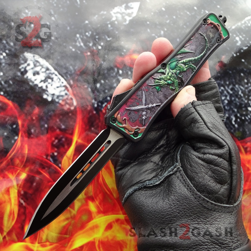 Dragon OTF Knife Automatic Switchblade - Red, Green, Blue Green - Double Edge Plain Knife-OTF - Tophatter Daily Deals