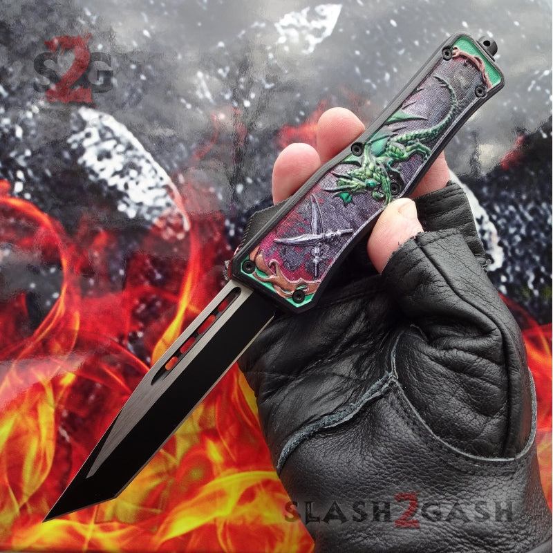 S2G Tactical OTF Automatic Knife Green Dragon's Fury - 4 Blade Options Tanto Plain Knife-OTF - Tophatter Daily Deals