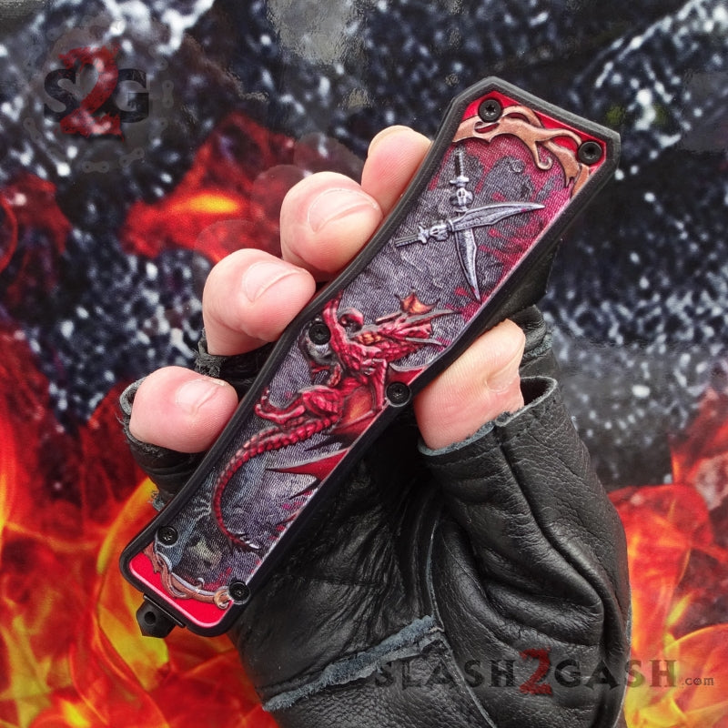 Delta Force OTF Automatic Knife Red Dragon's Fury - 4 Blade Options Knife-OTF - Tophatter Daily Deals